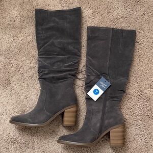 Gray Suede Knee-High Boots